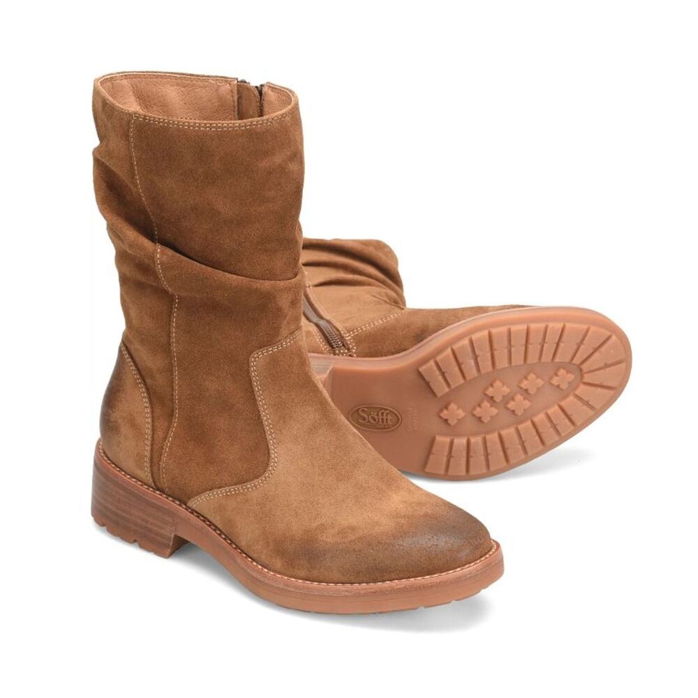 Aqua Sofft Burnette Boots Brandy Italian Suede Size 6 NWOB Small Flaw in Heel